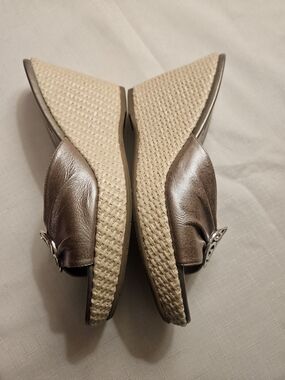 Brighton Metallic Wedge Slide Sandals in Pewter